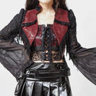 RNG Women's Gothic Flared Sleeved Distressed Faux Leather Jacket Red