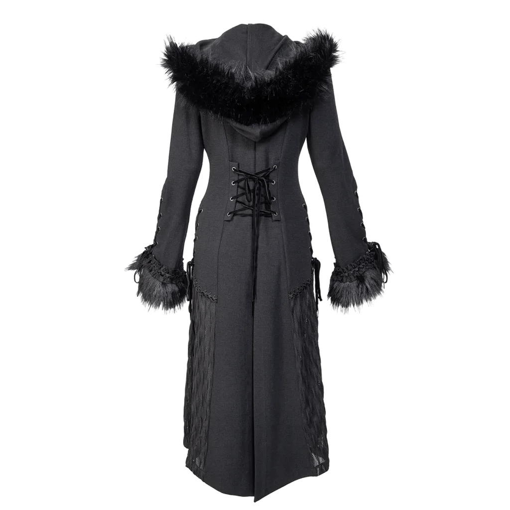 RNG Women's Gothic Flared Sleeved Faux Fur Splice Coat with Hood