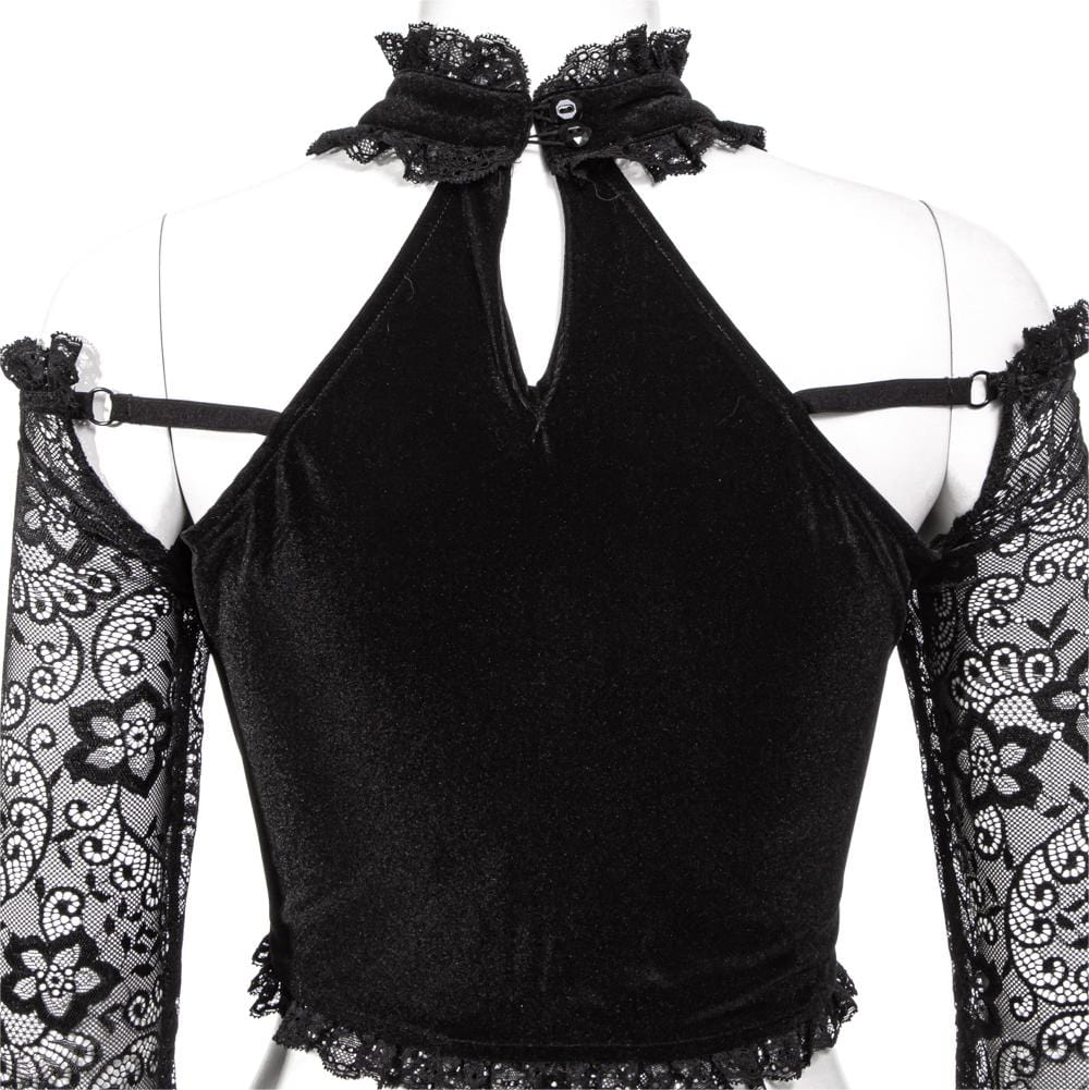 RNG Women's Gothic Halterneck  Lace Long Sleeved Crop Top