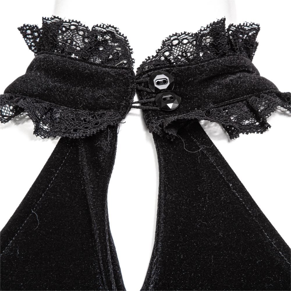 RNG Women's Gothic Halterneck  Lace Long Sleeved Crop Top