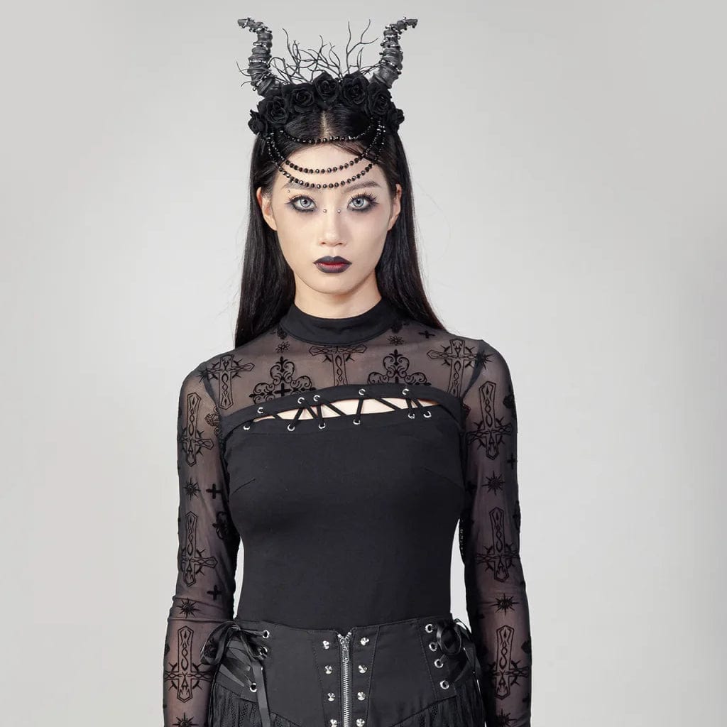 RNG Women's Gothic Horned Beaded Rose Headwear