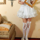 RNG Women's Gothic Lace Splice Lace-up Long Socks White