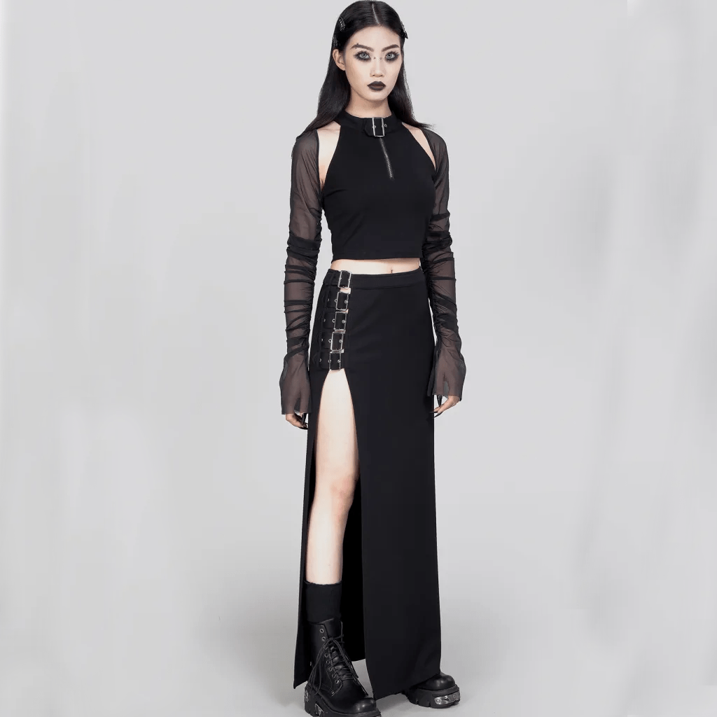 RNG Women's Gothic Multi-buckle Split Skirt