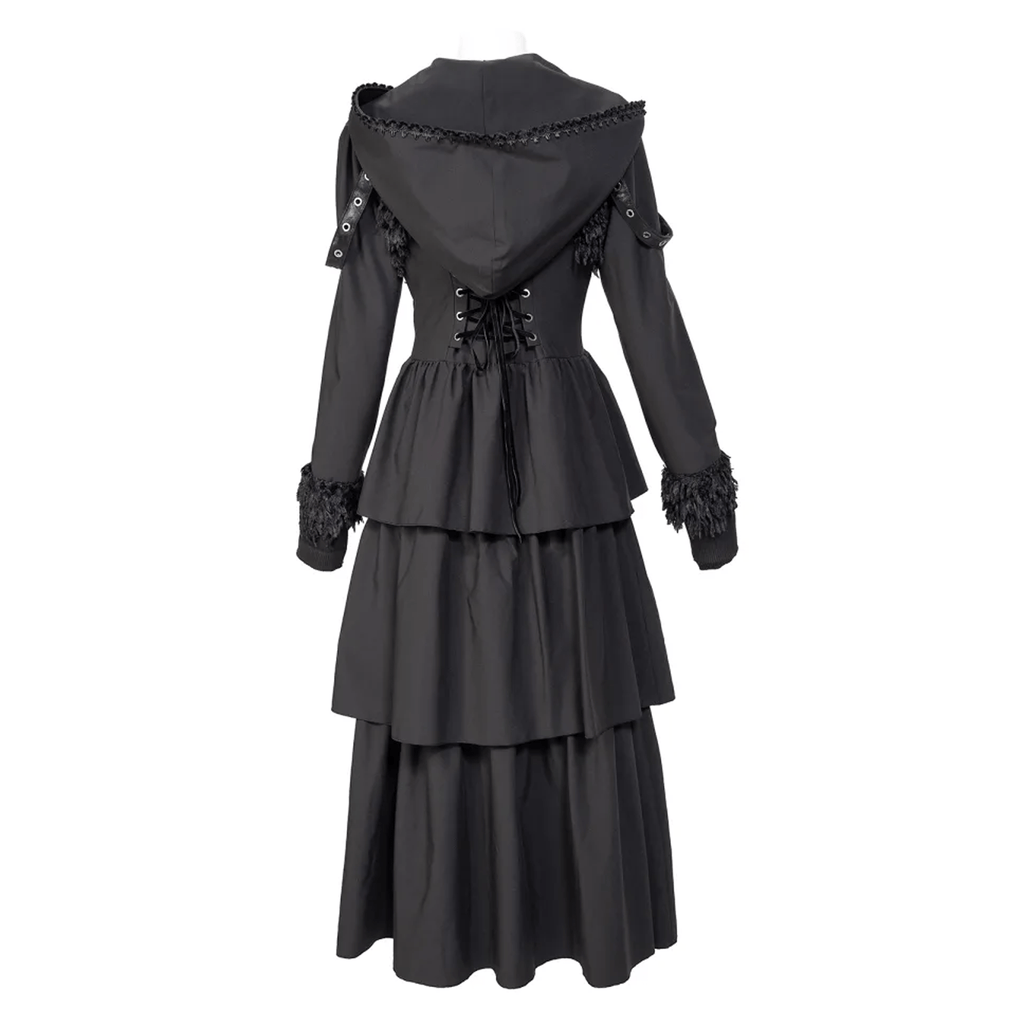 RNG Women's Gothic Plunging Flared Sleeved Split Coat with Hood