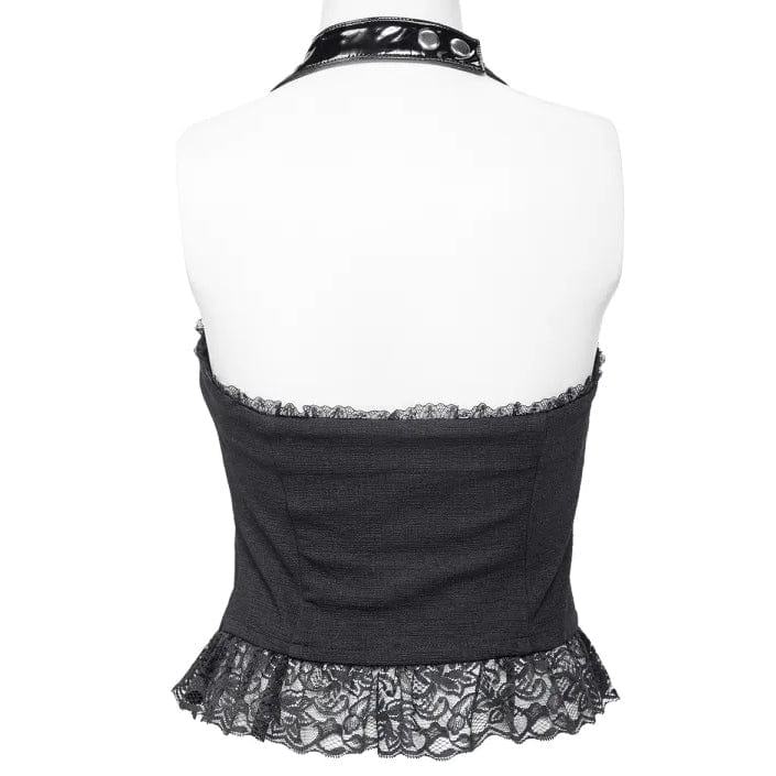 RNG Women's Gothic Plunging Lace Splice Halterneck Vest