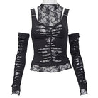 RNG Women's Gothic Rippes Mesh Splice Tank Top with Oversleeves