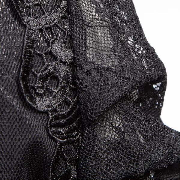 RNG Women's Gothic Stand Collar Puff Sleeved Lace Cape Black