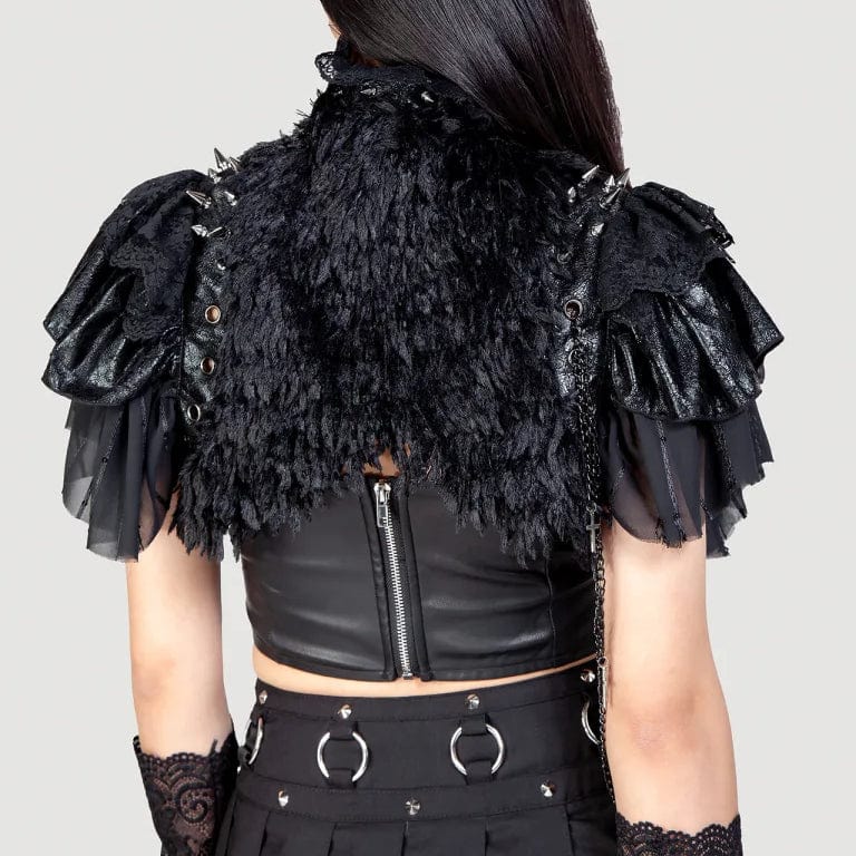 RNG Women's Gothic Stand Collar Studded Faux Leather Cape