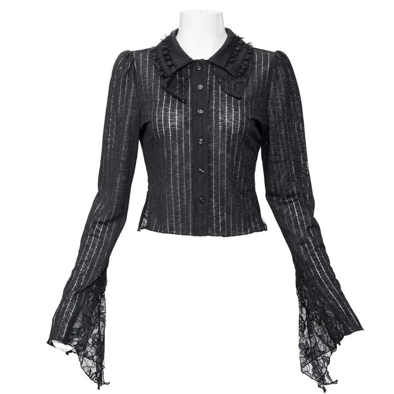 RNG Women's Gothic Turn-down Collar Lace Splice Shirt