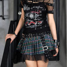 RNG Women's Grunge Eyelet Buckled Plaid Pleated Skirt Green