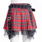 RNG Women's Grunge Eyelet Buckled Plaid Pleated Skirt Red