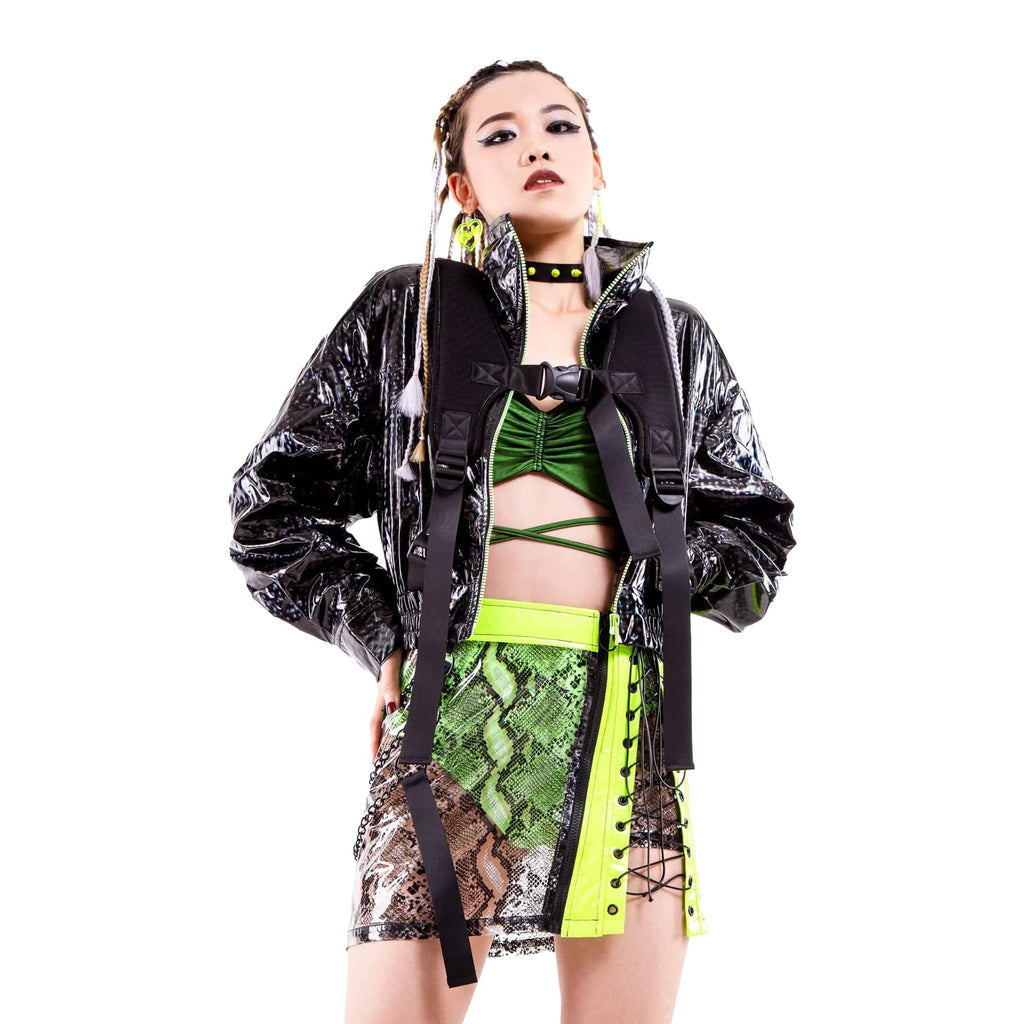 RNG Women's Grunge Snakeskin Printed Splice Faux Leather Skirt