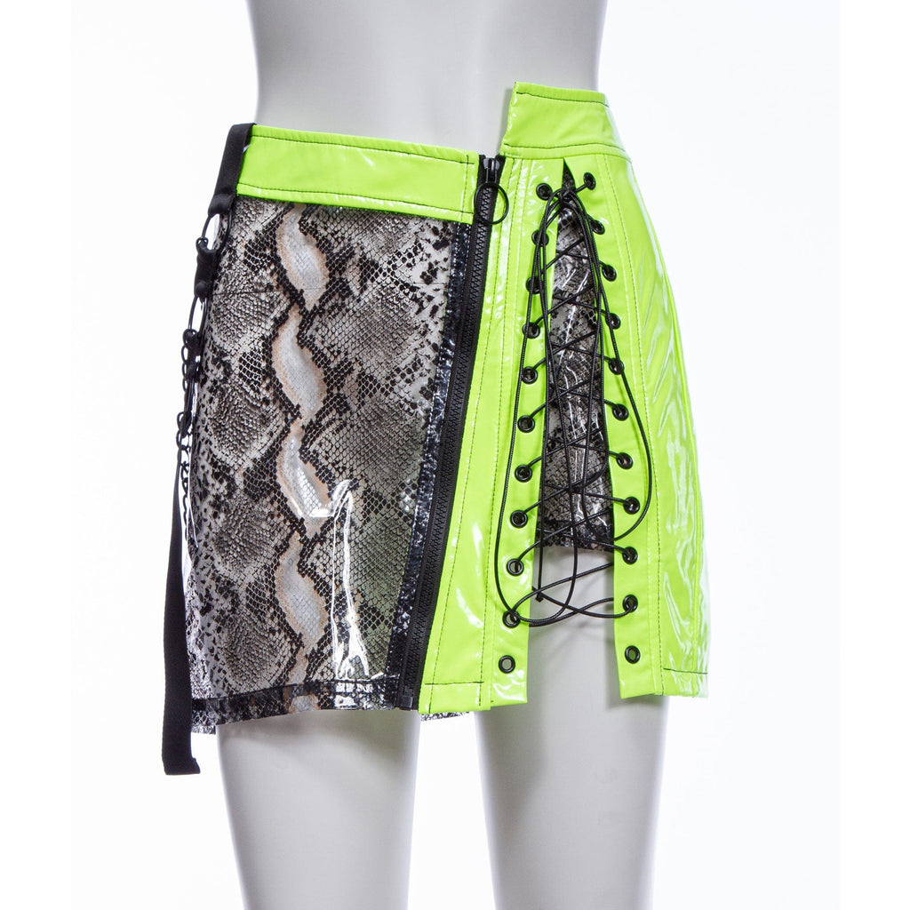 RNG Women's Grunge Snakeskin Printed Splice Faux Leather Skirt