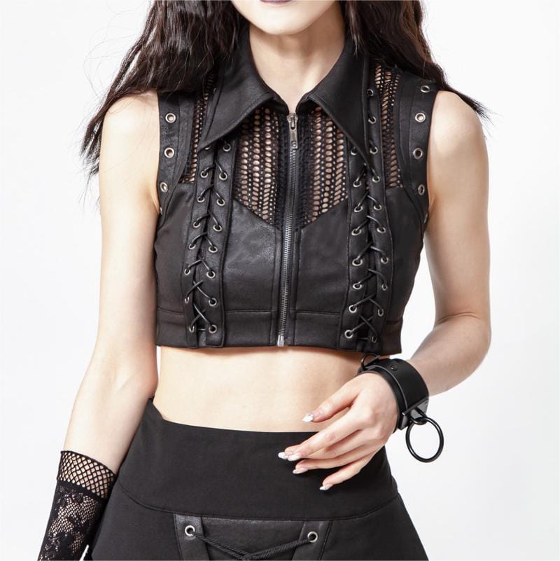 RNG Women's Grunge Splice  Lacing-up Mesh Vest