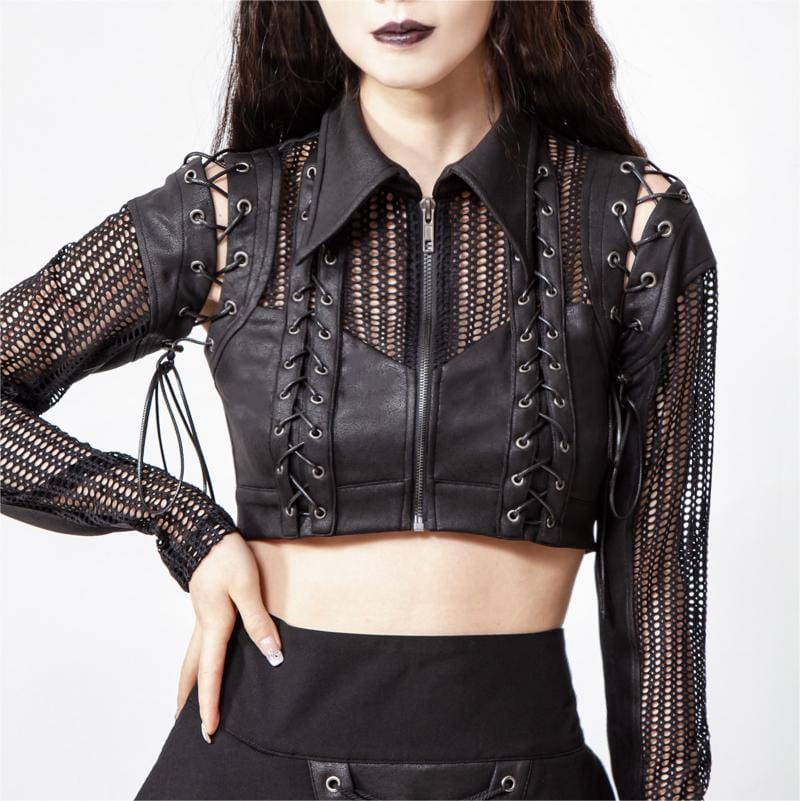 RNG Women's Grunge Splice  Lacing-up Mesh Vest