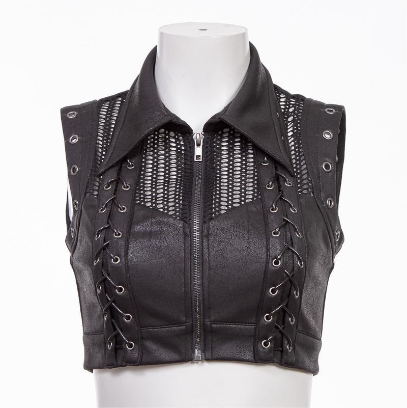 RNG Women's Grunge Splice  Lacing-up Mesh Vest