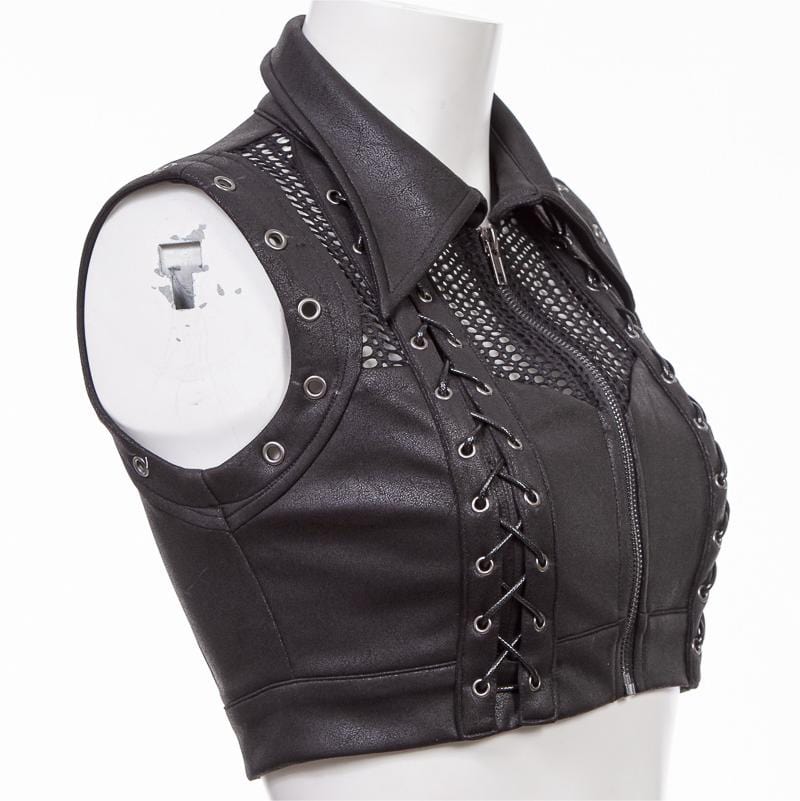 RNG Women's Grunge Splice  Lacing-up Mesh Vest