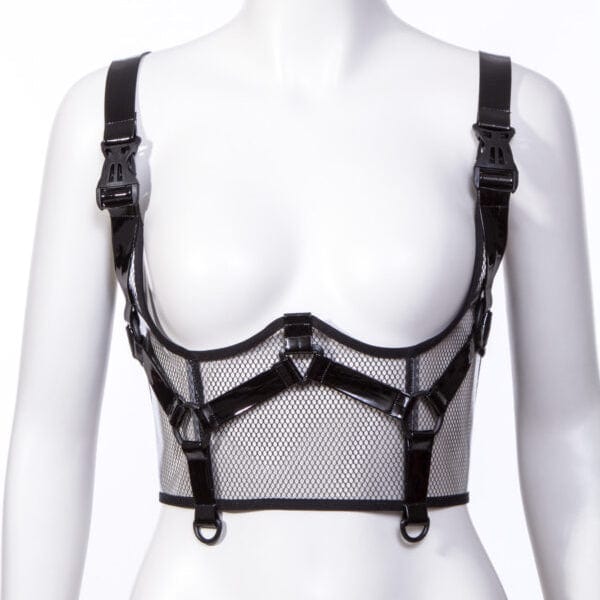 RNG Women's Punk Buckles Mesh Underbust Corset Black