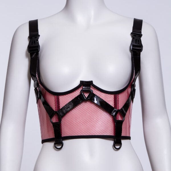 RNG Women's Punk Buckles Mesh Underbust Corset Red