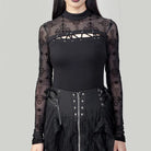 RNG Women's Punk Cutout Flocking Mesh Shirt