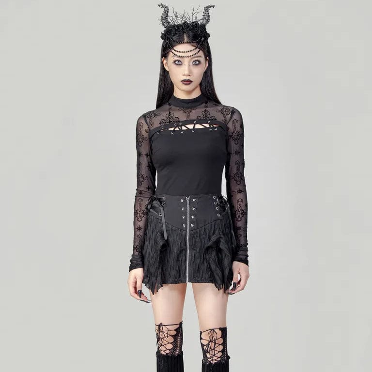 RNG Women's Punk Cutout Flocking Mesh Shirt