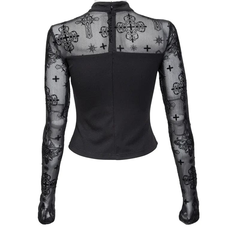 RNG Women's Punk Cutout Flocking Mesh Shirt