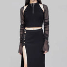 RNG Women's Punk Cutout Mesh Splice Crop Top