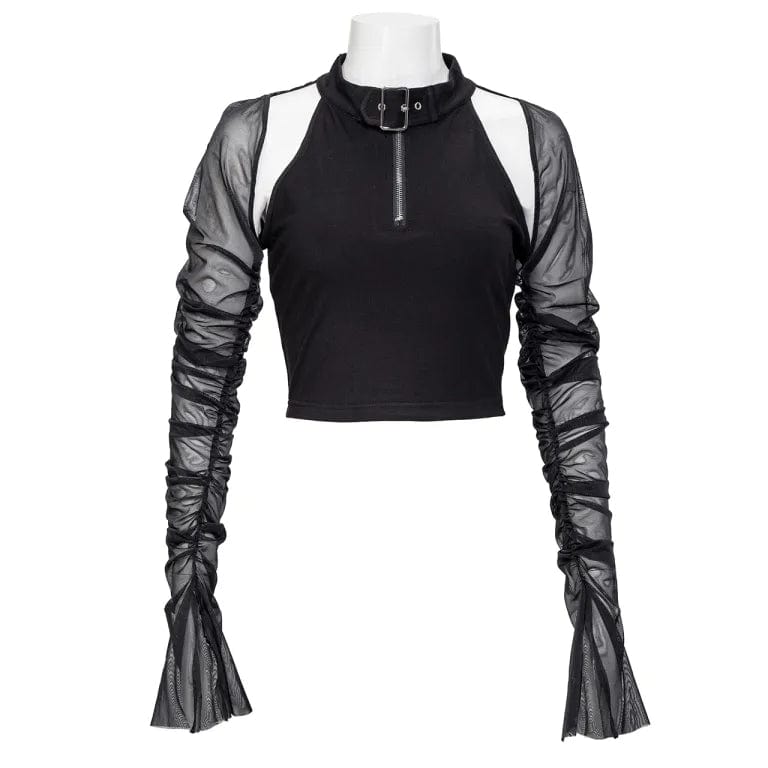 RNG Women's Punk Cutout Mesh Splice Crop Top