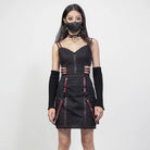 RNG Women's Punk Cutout Straps Zipper Slip Dress Red