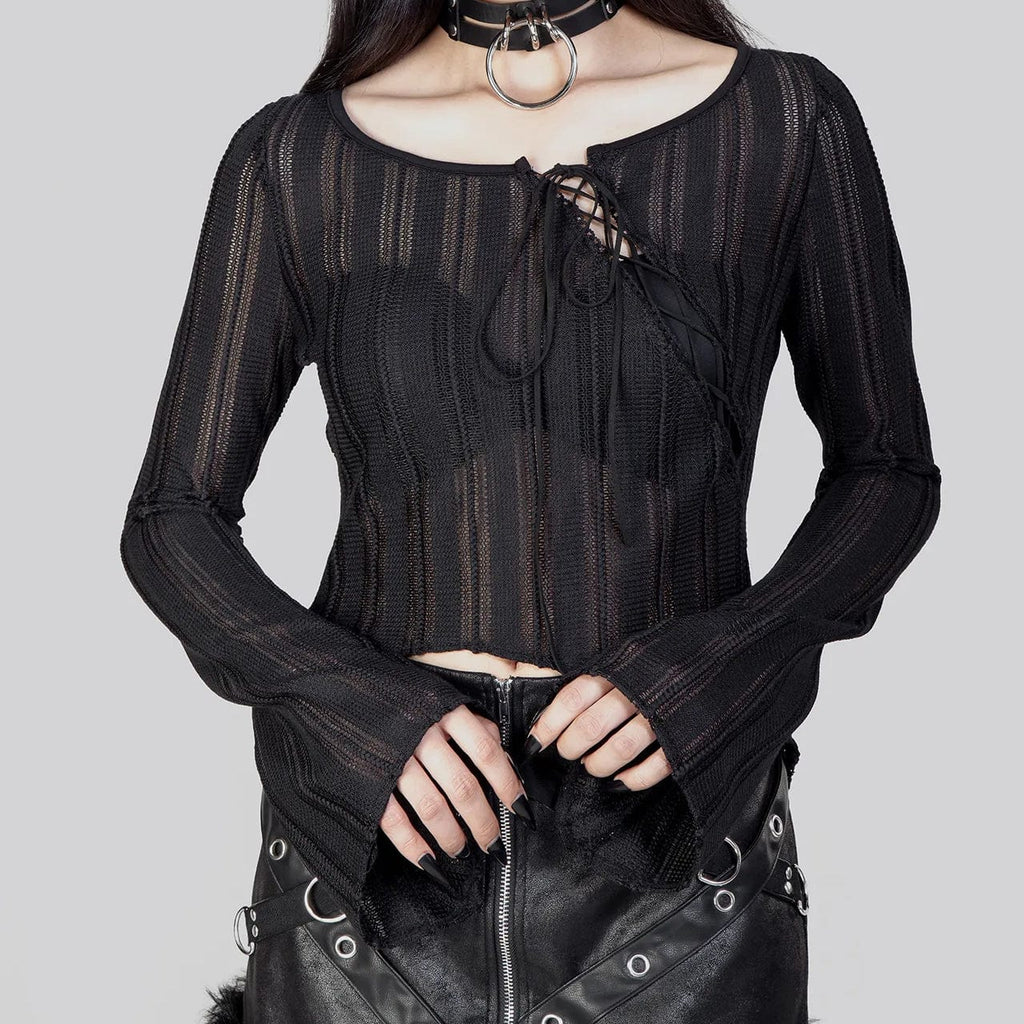 RNG Women's Punk Irregular Flared Sleeved Lace-up Shirt