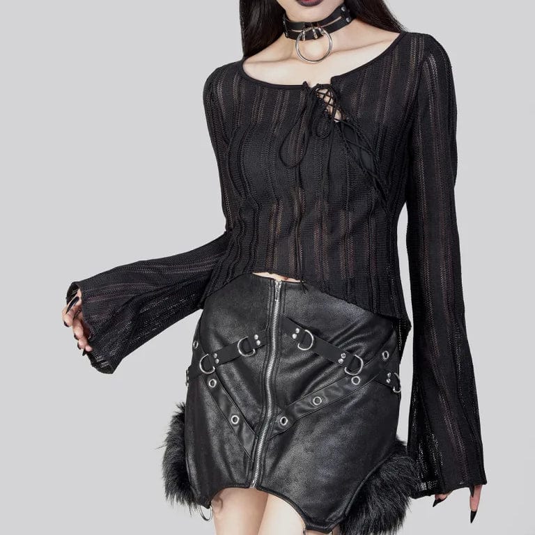 RNG Women's Punk Irregular Flared Sleeved Lace-up Shirt