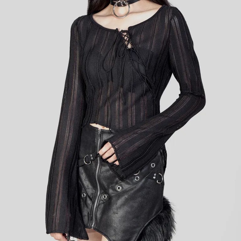 RNG Women's Punk Irregular Flared Sleeved Lace-up Shirt