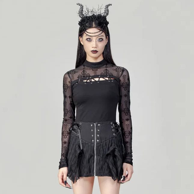 RNG Women's Punk Irregular Lace-up Skirt