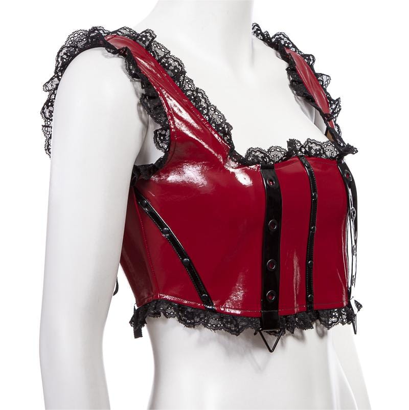 RNG Women's Punk Splice Lacing-up Faux Leather Vest