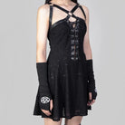 RNG Women's Punk Strap Ripped Lace-up Slip Dress