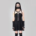 RNG Women's Punk Strap Ripped Lace-up Slip Dress
