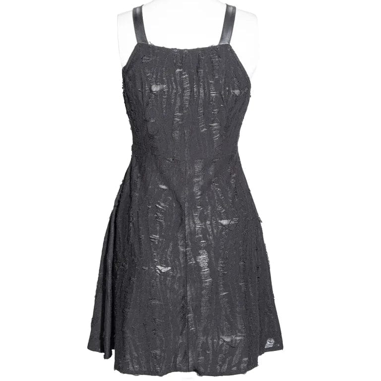 RNG Women's Punk Strap Ripped Lace-up Slip Dress