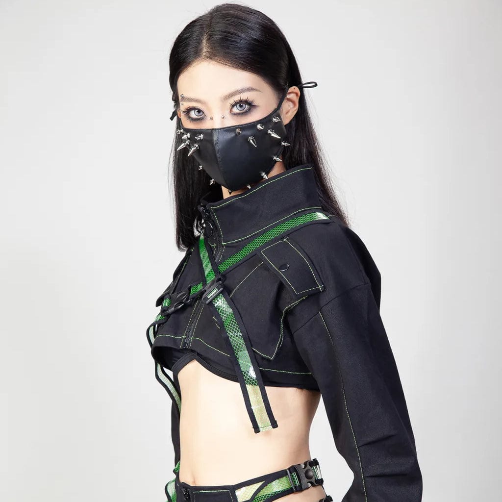 RNG Women's Punk Studded Faux Leather Mask