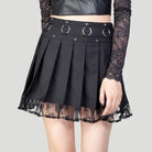 RNG Women's Punk Studded Lace Splice Pleated Skirt