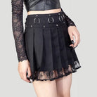 RNG Women's Punk Studded Lace Splice Pleated Skirt
