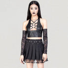 RNG Women's Punk Studded Lace Splice Pleated Skirt