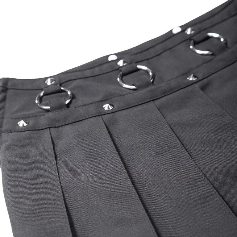 RNG Women's Punk Studded Lace Splice Pleated Skirt