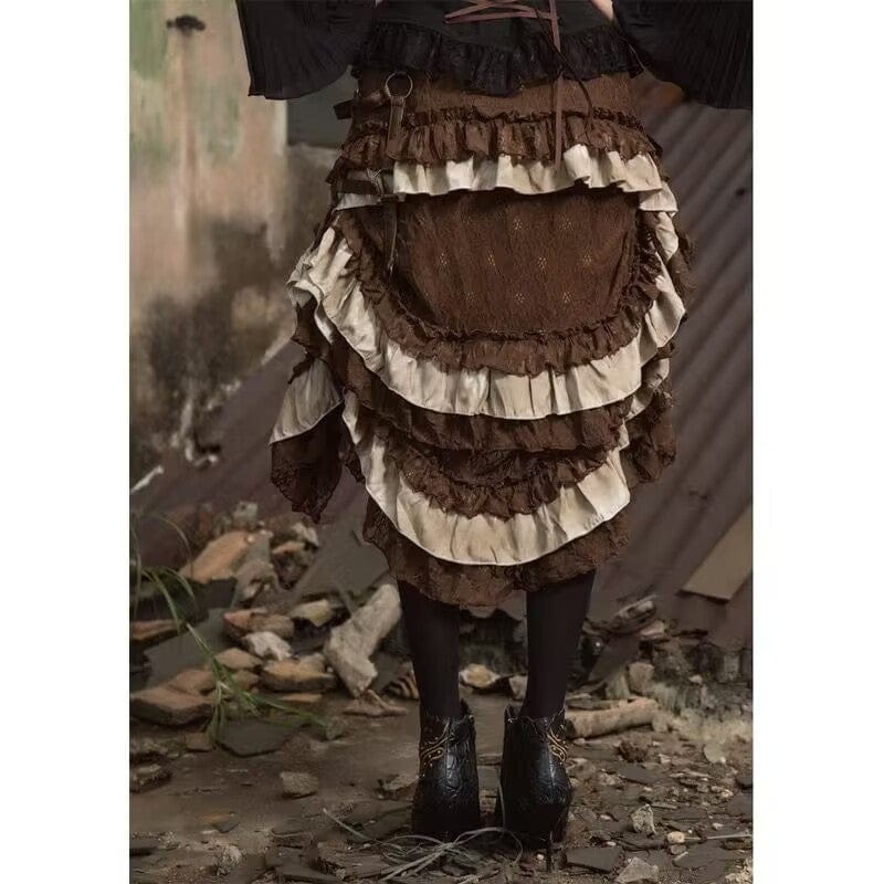 RQ-BL Steampunk Skirt with waist pouch Brown