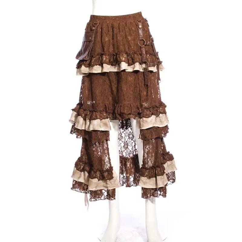 RQ-BL Steampunk Skirt with waist pouch Brown