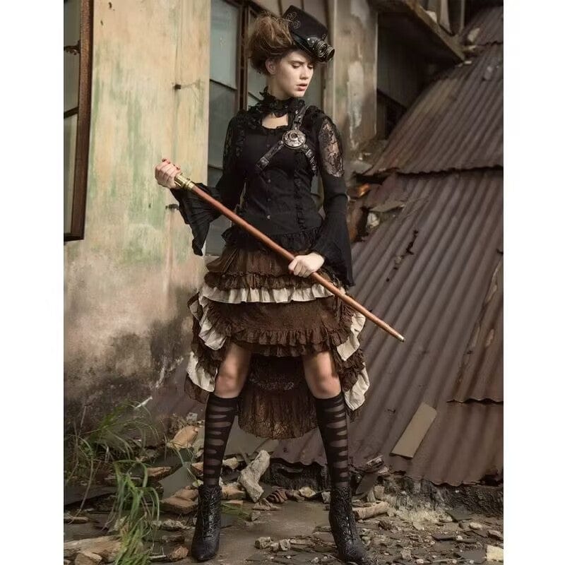 RQ-BL Steampunk Skirt with waist pouch Brown