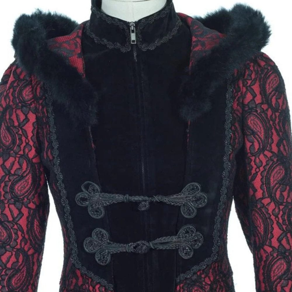 RQ-BL Women's Steampunk Faux Fur Splice Maxi Coat with Hood