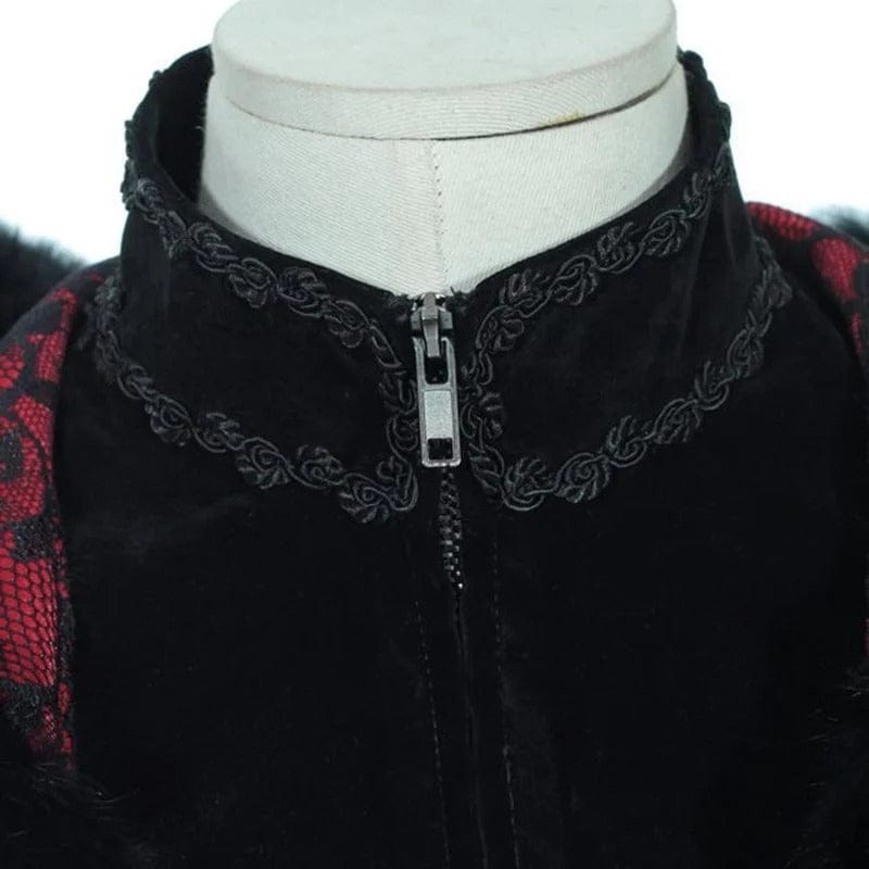 RQ-BL Women's Steampunk Faux Fur Splice Maxi Coat with Hood