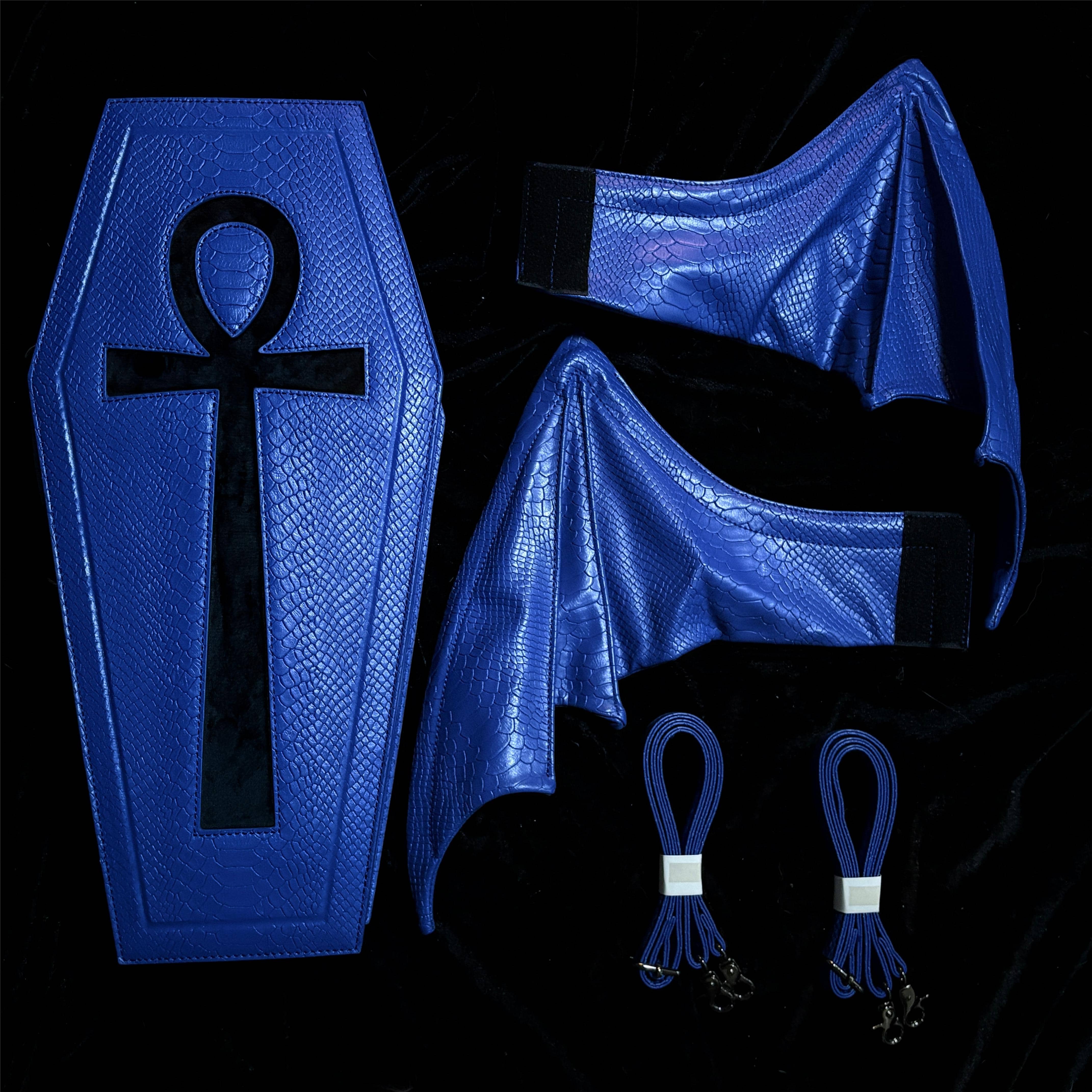 Vukora Women's Gothic Cross Bat Wing Coffin Bag Blue