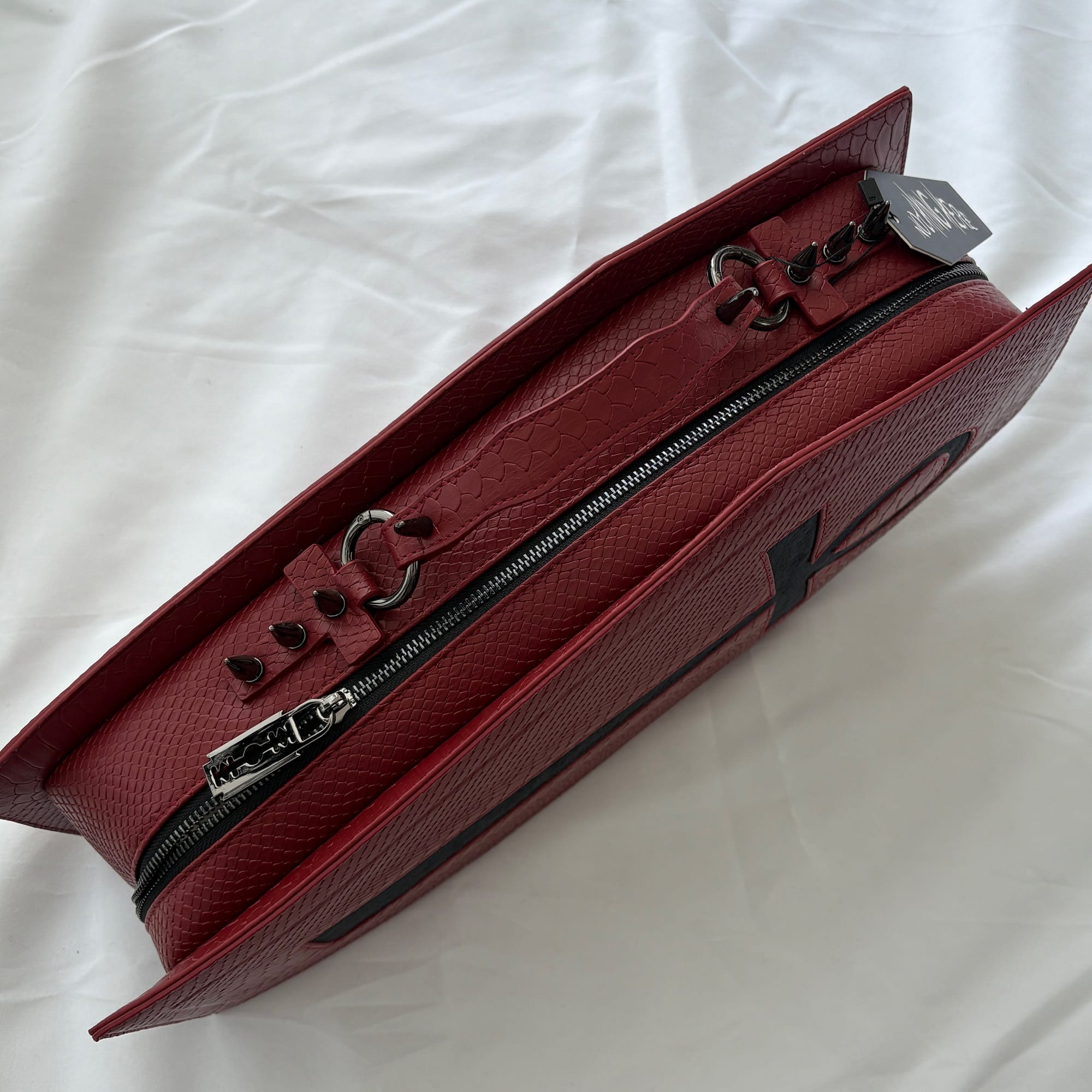 Vukora Women's Gothic Cross Bat Wing Coffin Bag Faux Leather Red