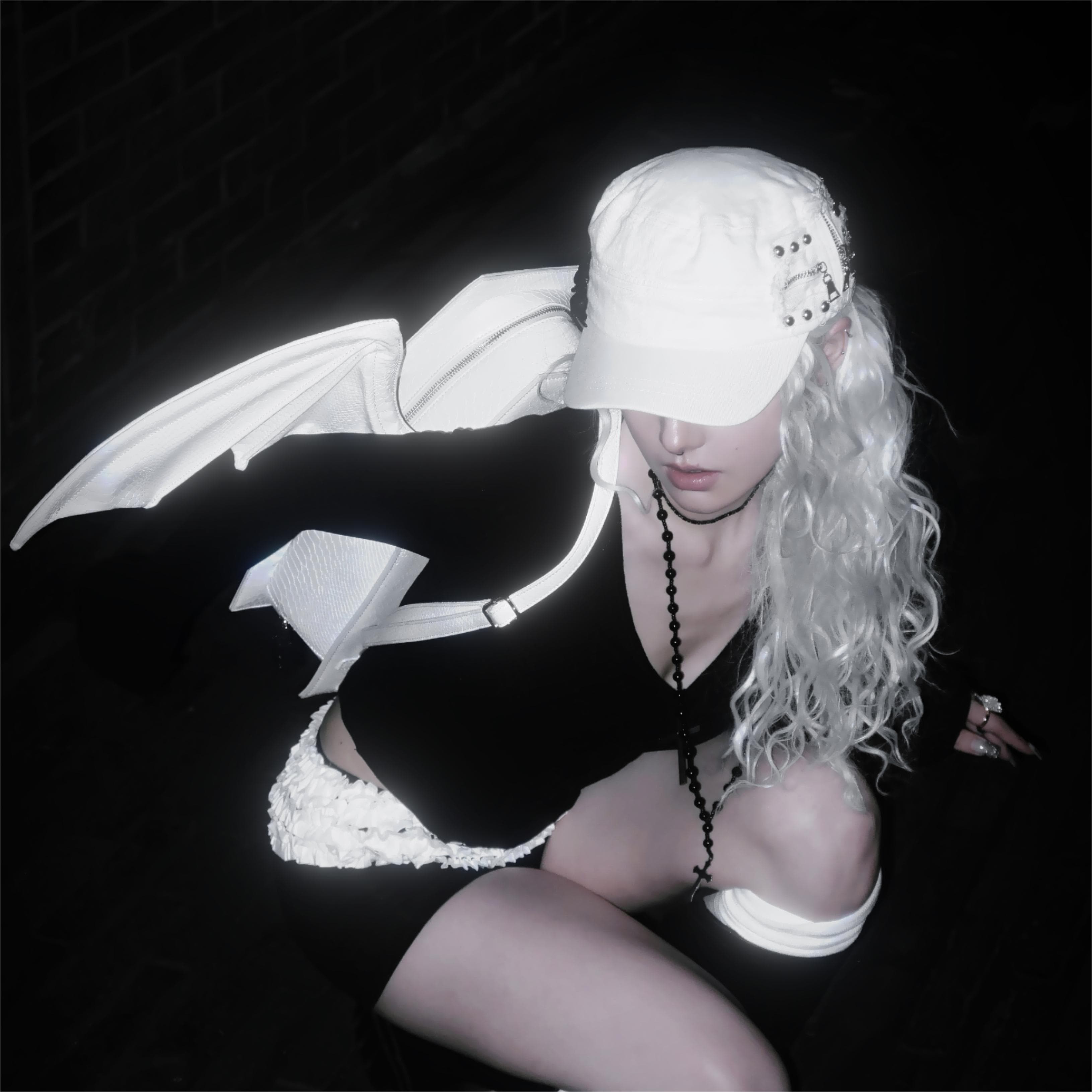 Vukora Women's Gothic Cross Bat Wing Coffin Bag White